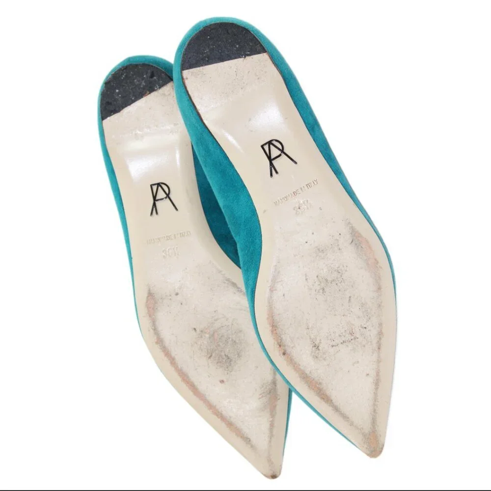 Paul Andrew Zoya Signature Wing Turquoise Blue Suede Flat, Size 36.5 (US 6.5)